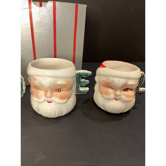 VTG Set of 4 Commodore Japan Noel Santa Faces Ceramic Mugs Hand Painted  1950's - Picture 4 of 13